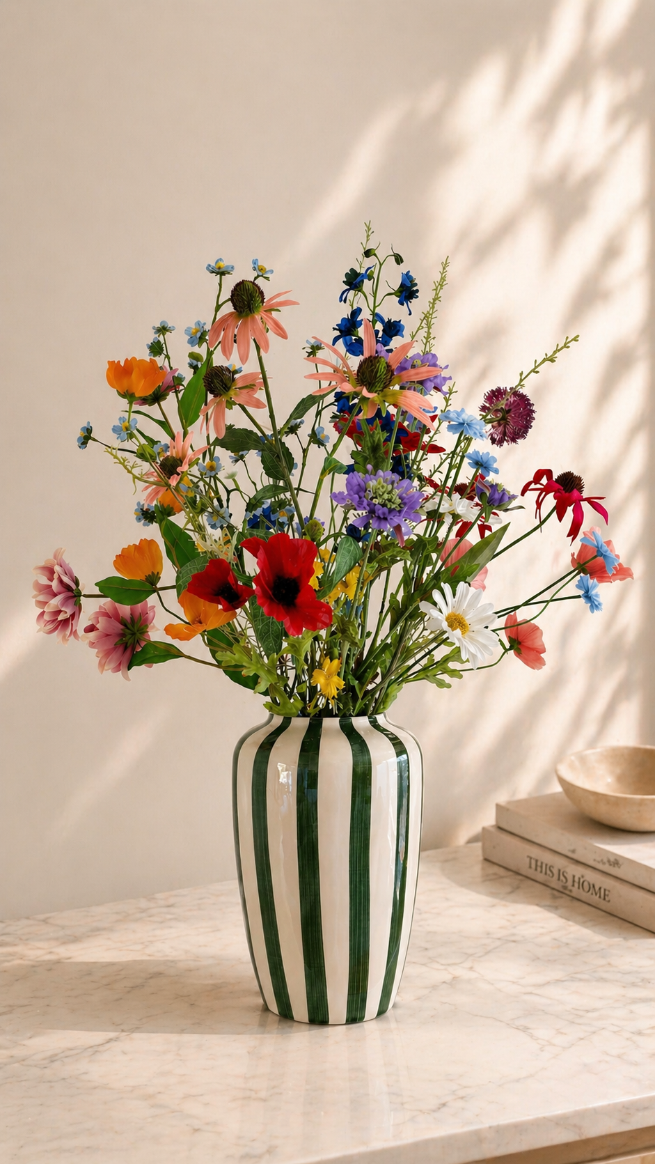 Zijden bloemen boeket Wild Elegance kleurrijk met Val Pottery vaas
