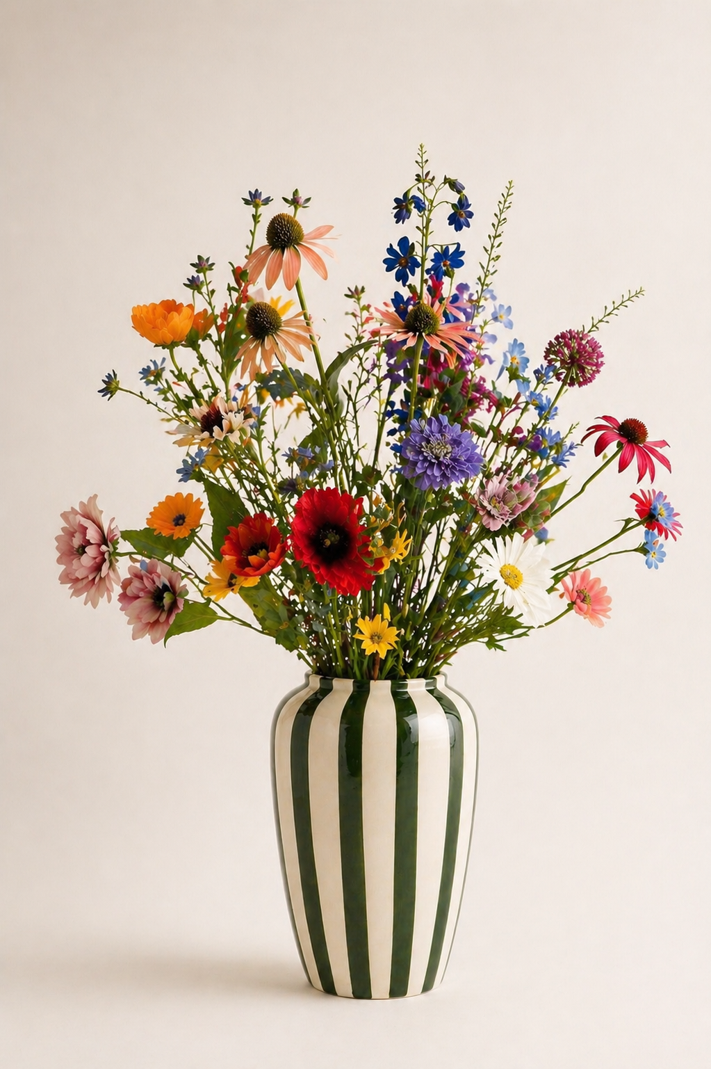 Zijden bloemen boeket Wild Elegance kleurrijk met Val Pottery vaas