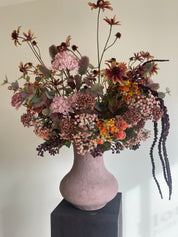 Exclusief zijden boeket met Le Bonheur vaas - Old Pink