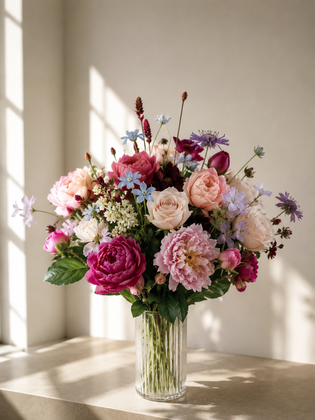 Zijden bloemenboeket Elegant Romance met vaas