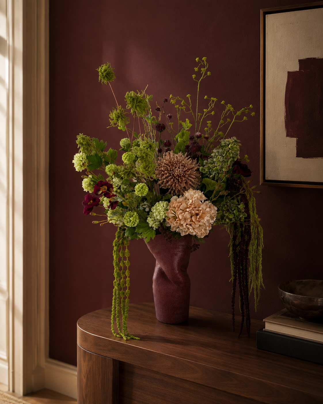 Zijden bloemenboeket Velvet Garden met vaas
