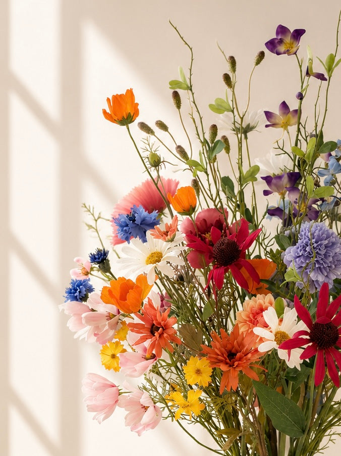 Zijden bloemenboeket Wild Elegance met vaas