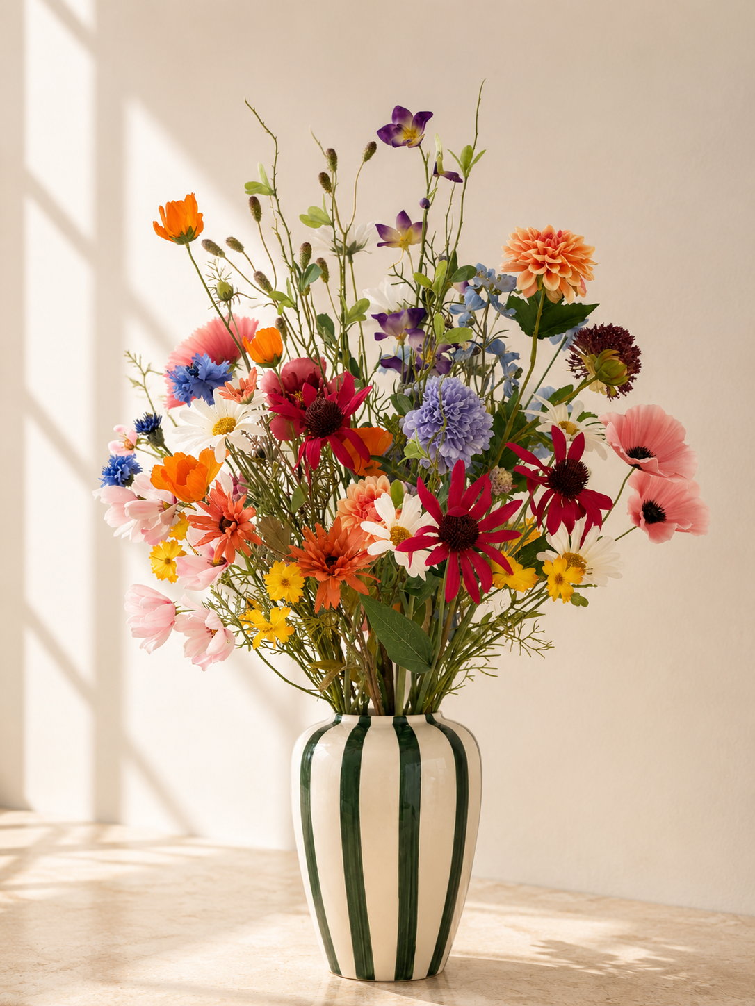 Zijden bloemenboeket Wild Elegance met vaas