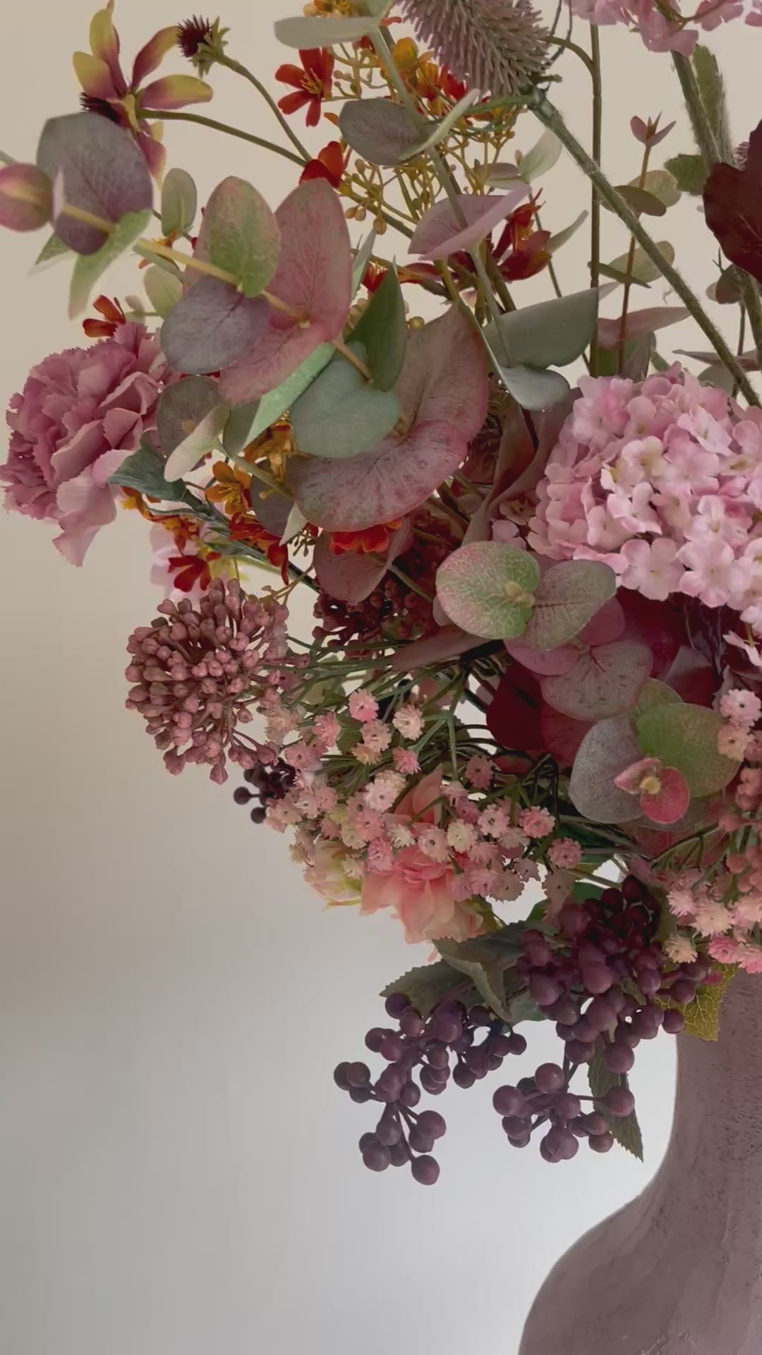 Exclusief zijden boeket met Le Bonheur vaas - Old Pink