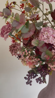 Exclusief zijden boeket met Le Bonheur vaas - Old Pink